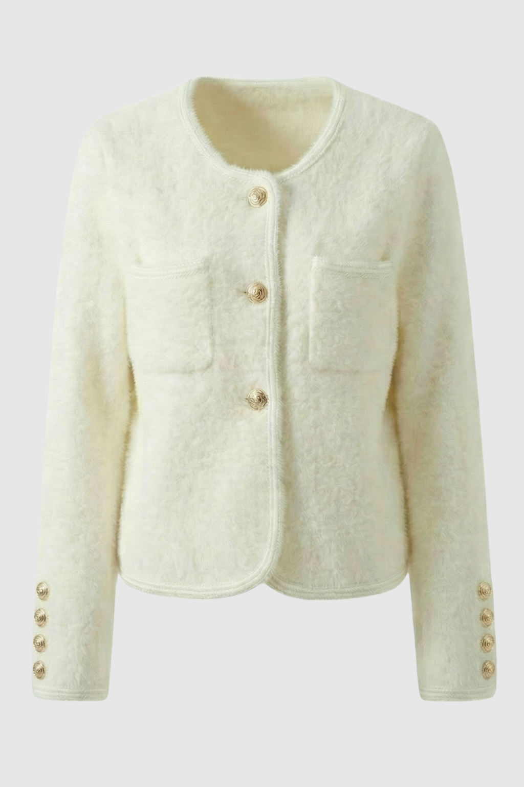 Isabella | Cozy White Cardigan Sweater with Ribbed Hem - Lumina