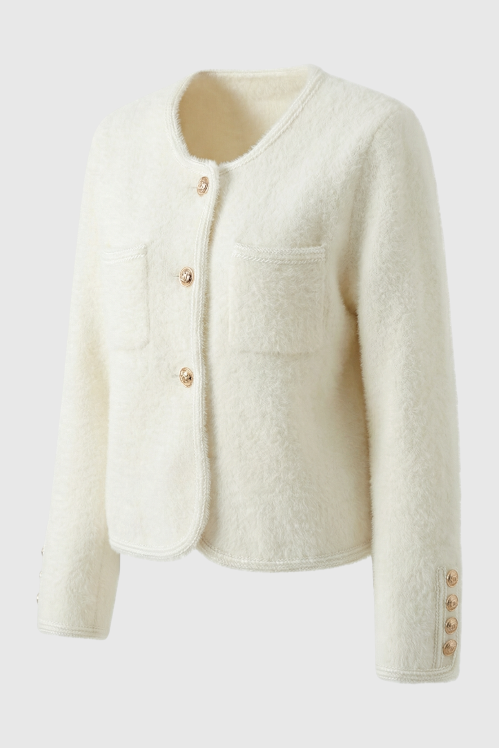 Isabella | Cozy White Cardigan Sweater with Ribbed Hem - Lumina