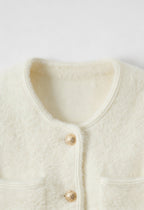 Isabella | Cozy White Cardigan Sweater with Ribbed Hem - Lumina