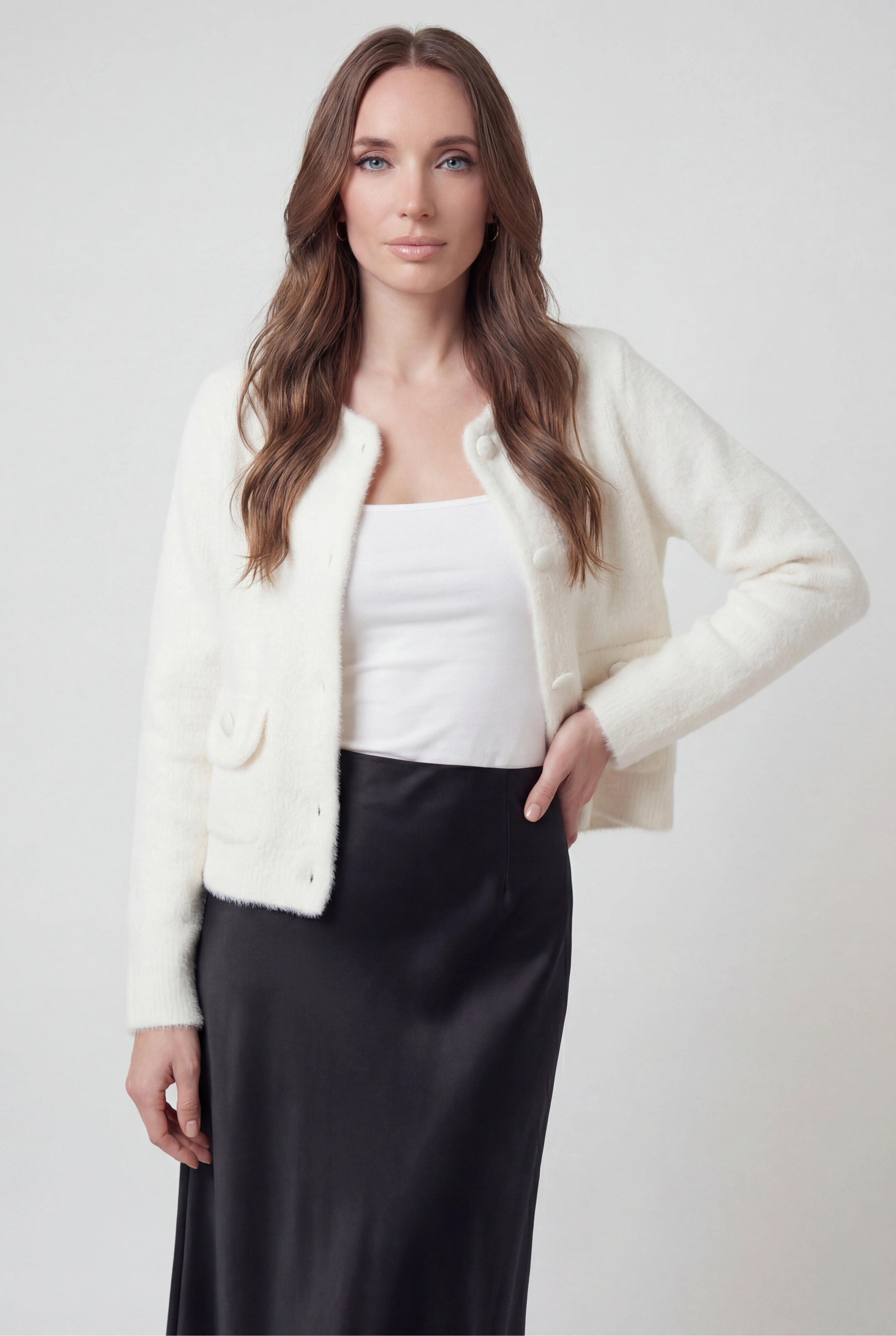 Isabella | Cozy White Open-Front Cardigan Sweater with Relaxed Fit - Lumina