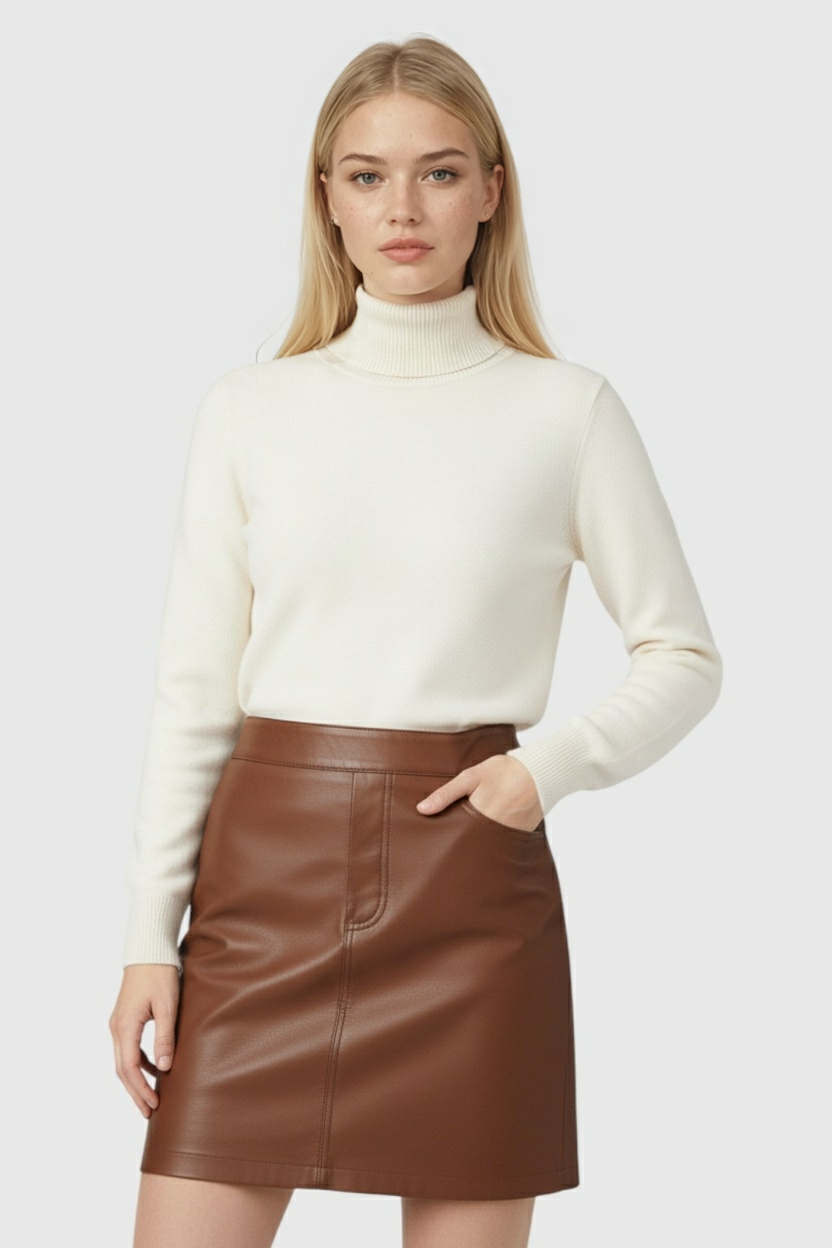 Isabella | Elegant Apricot Turtleneck Sweater with Slim Fit - Lumina