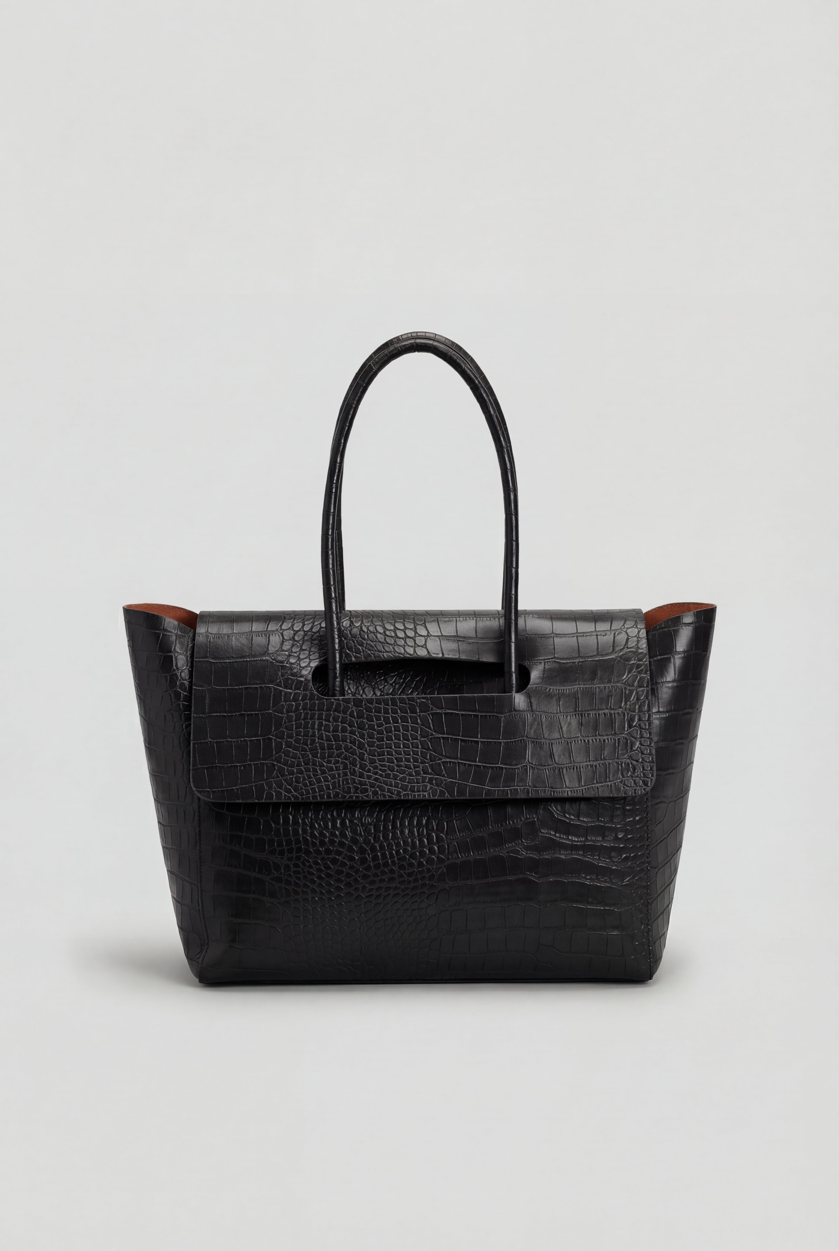 Isabella | Elegant Black Crocodile Handbag with Adjustable Strap - Lumina