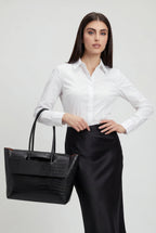 Isabella | Elegant Black Crocodile Handbag with Adjustable Strap - Lumina