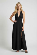 Isabella | Elegant Black Halter Neck Dress with Versatile Fit - Lumina