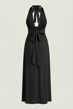 Isabella | Elegant Black Halter Neck Dress with Versatile Fit - Lumina
