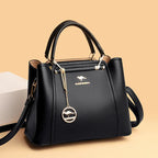 Isabella | Elegant Black Leather Handbag with Gold Accents - Lumina