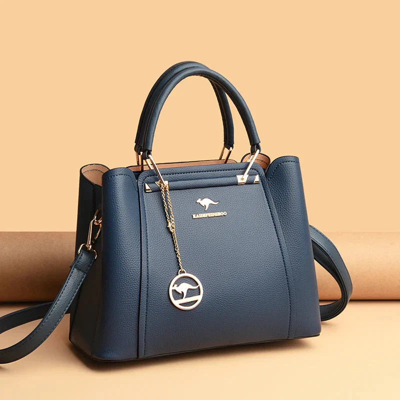 Isabella | Elegant Black Leather Handbag with Gold Accents - Lumina
