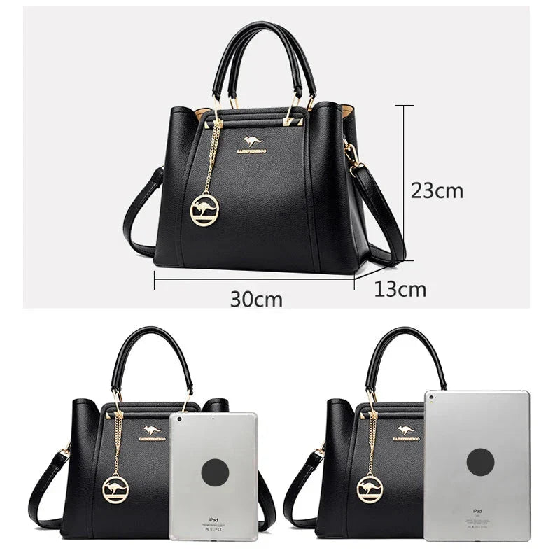 Isabella | Elegant Black Leather Handbag with Gold Accents - Lumina
