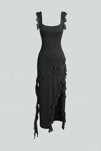Isabella | Elegant Black Maxi Dress with High Slit - Lumina