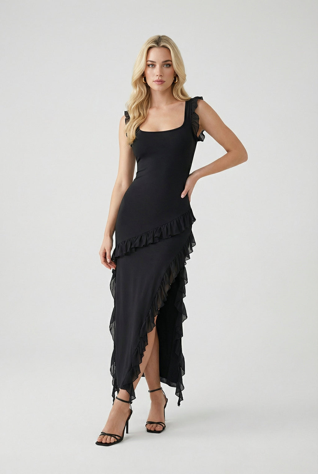 Isabella | Elegant Black Maxi Dress with High Slit - Lumina