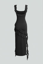 Isabella | Elegant Black Maxi Dress with High Slit - Lumina