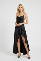 Isabella | Elegant Black Maxi Dress with Lace-Up Back - Lumina