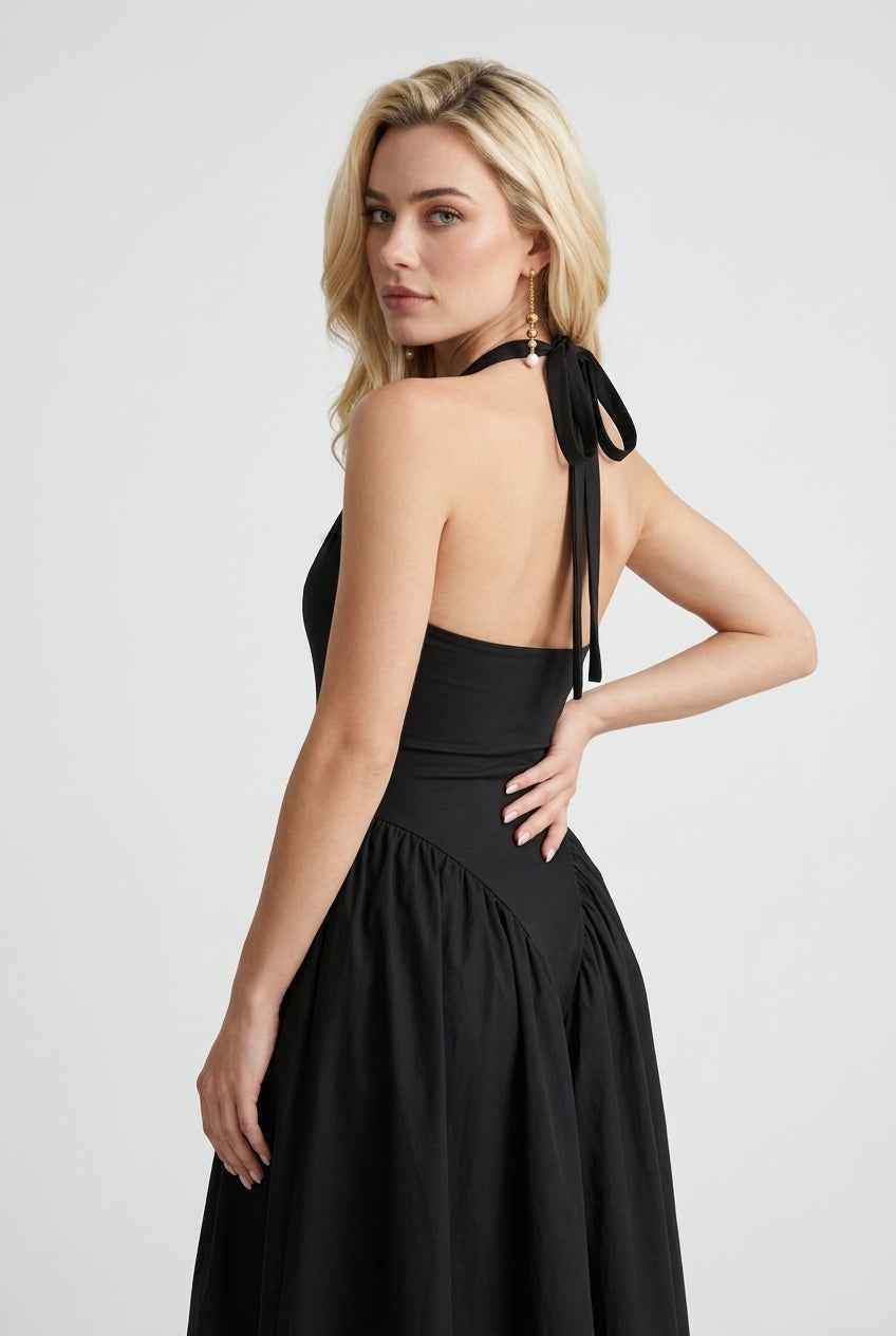 Isabella | Elegant Black Midi Dress with Flattering Fit - Lumina