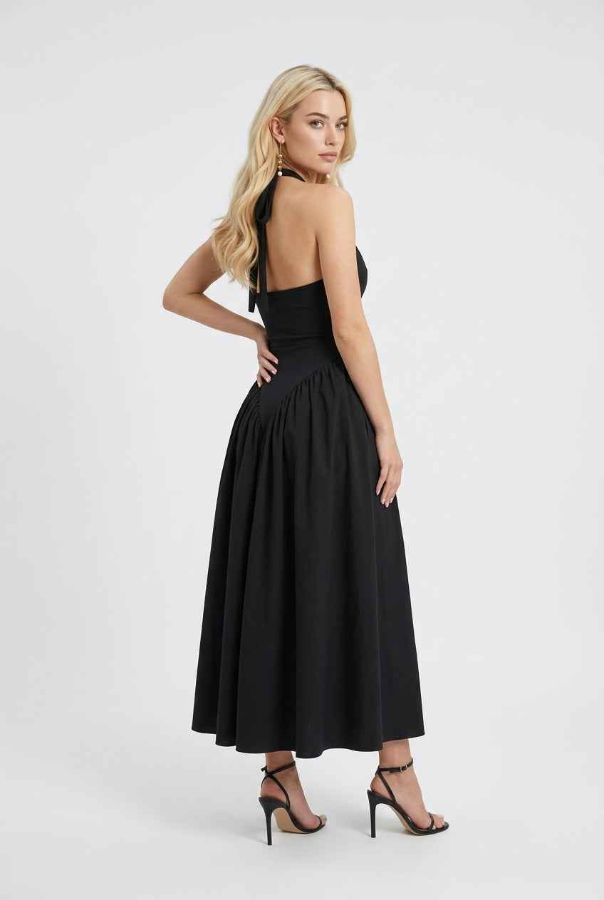 Isabella | Elegant Black Midi Dress with Flattering Fit - Lumina