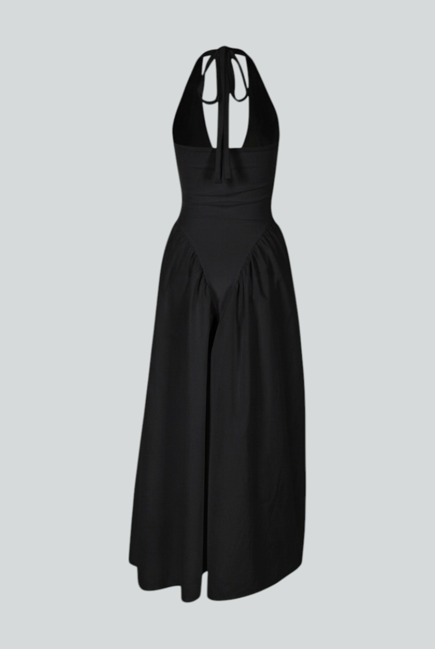 Isabella | Elegant Black Midi Dress with Flattering Fit - Lumina