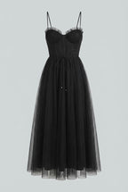 Isabella | Elegant Black Midi Dress with Sleeveless Design - Lumina