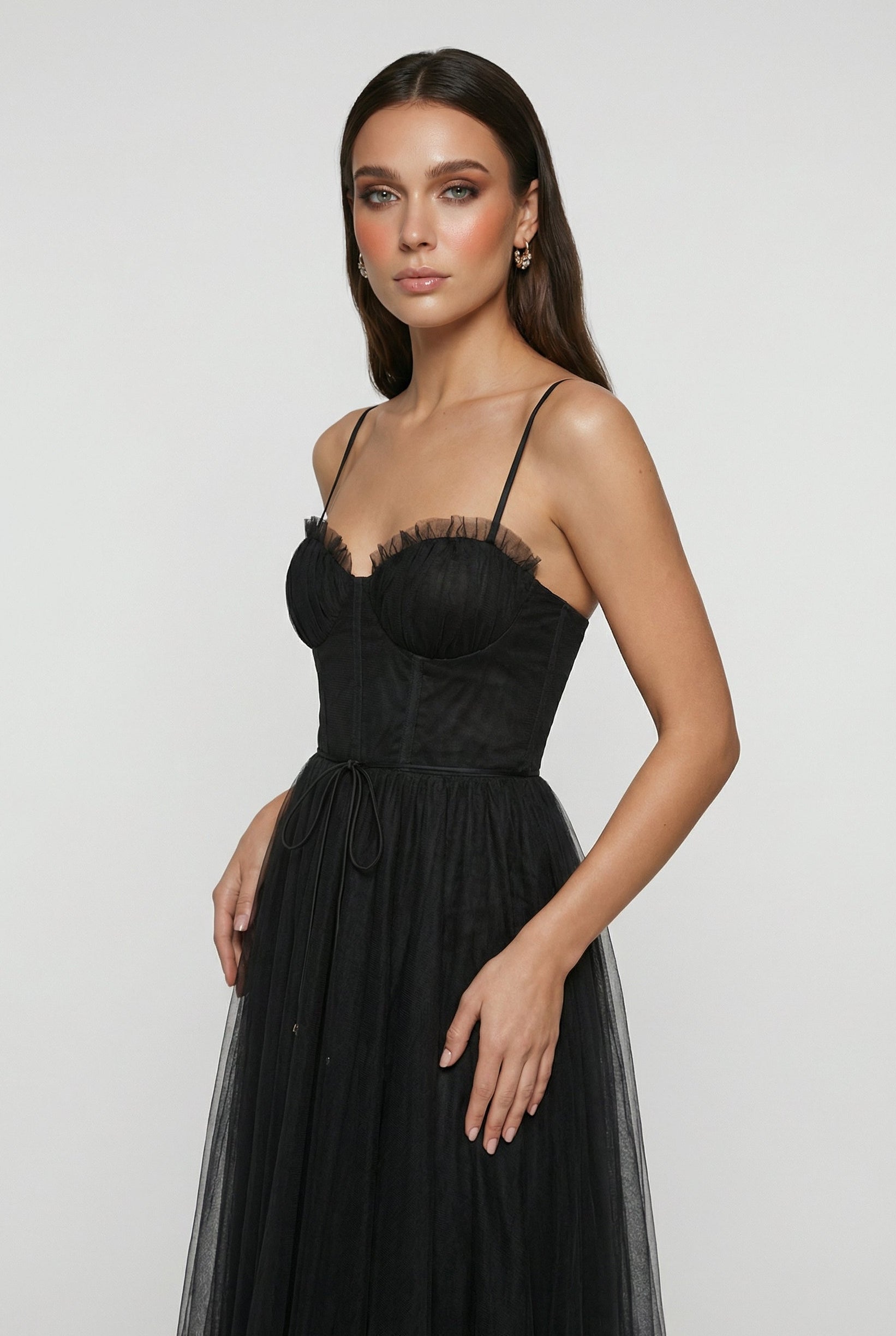Isabella | Elegant Black Midi Dress with Sleeveless Design - Lumina
