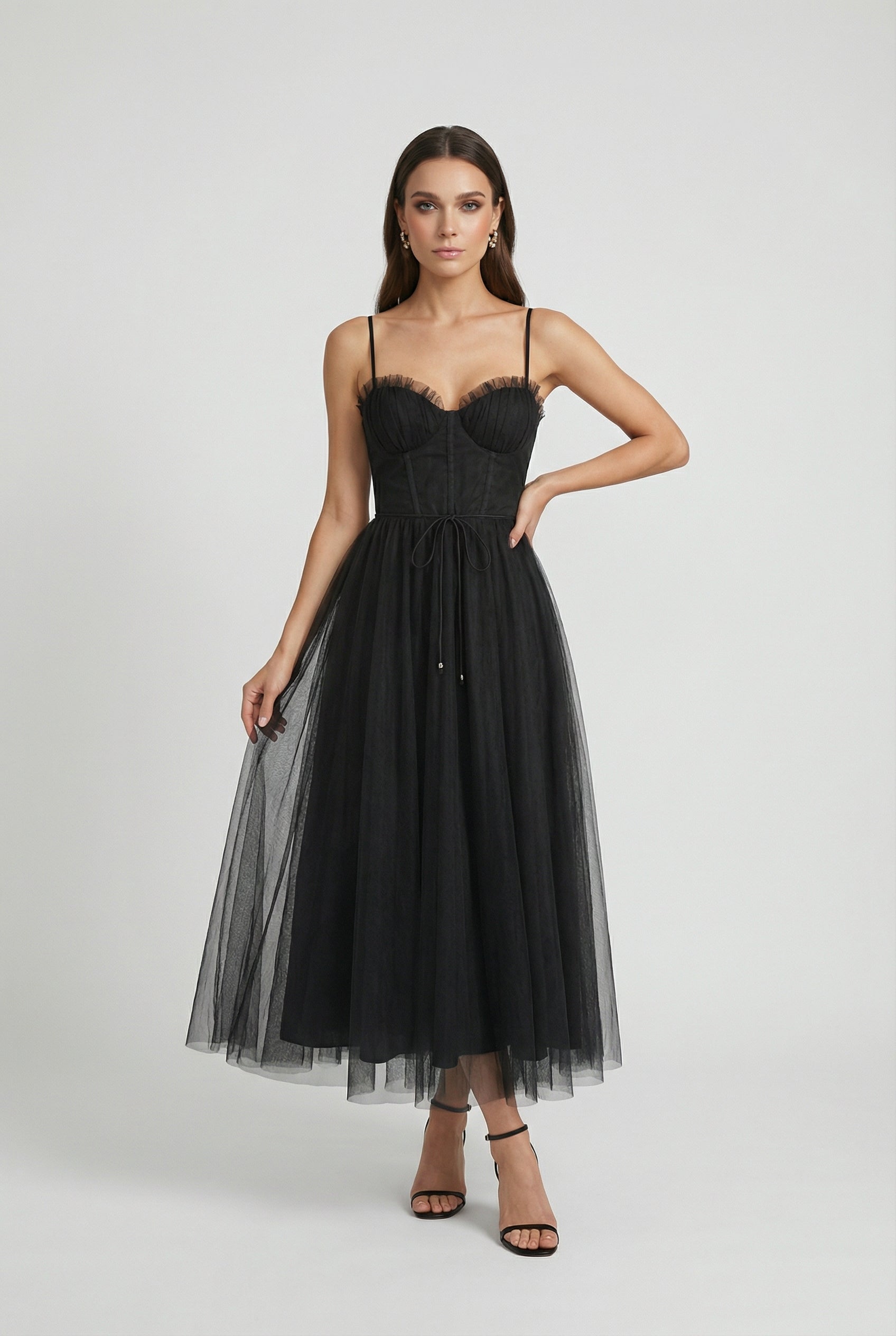 Isabella | Elegant Black Midi Dress with Sleeveless Design - Lumina