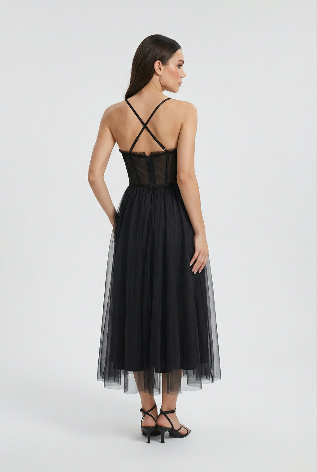 Isabella | Elegant Black Midi Dress with Sleeveless Design - Lumina
