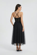 Isabella | Elegant Black Midi Dress with Sleeveless Design - Lumina
