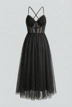 Isabella | Elegant Black Midi Dress with Sleeveless Design - Lumina