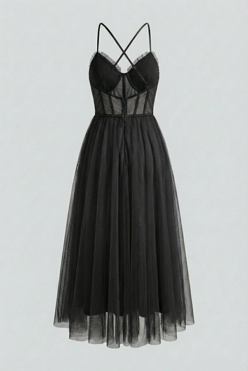 Isabella | Elegant Black Midi Dress with Sleeveless Design - Lumina