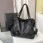 Isabella | Elegant Black Synthetic Leather Tote Bag - Lumina