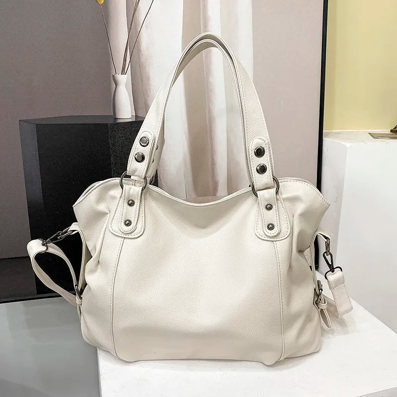 Isabella | Elegant Black Synthetic Leather Tote Bag - Lumina