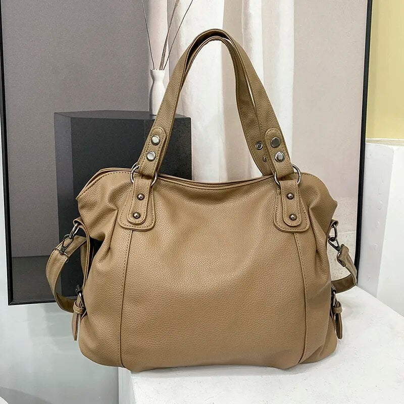 Isabella | Elegant Black Synthetic Leather Tote Bag - Lumina