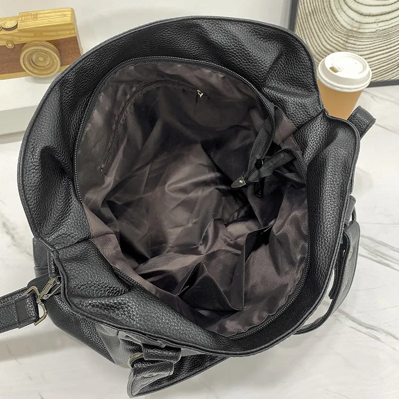 Isabella | Elegant Black Synthetic Leather Tote Bag - Lumina