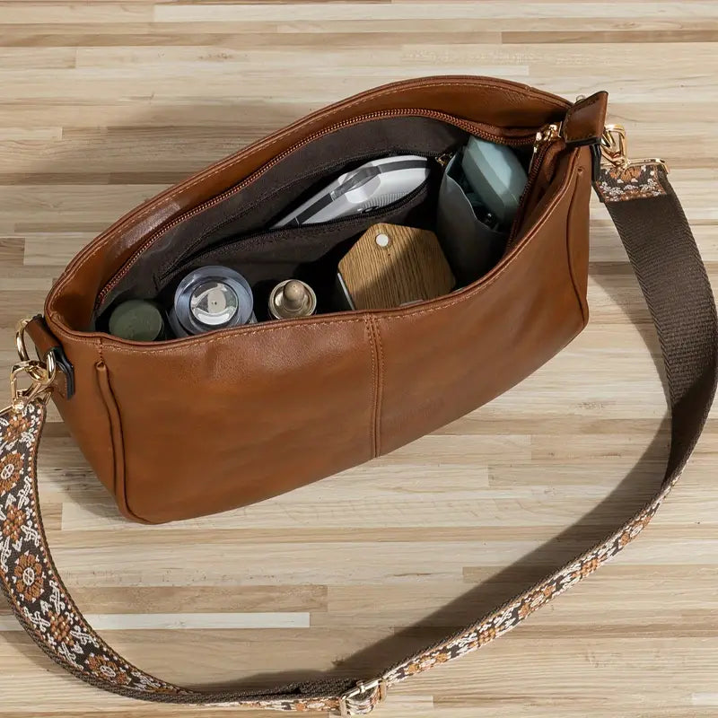 Isabella | Elegant Black Vegan Leather Shoulder Bag with Adjustable Strap - Lumina