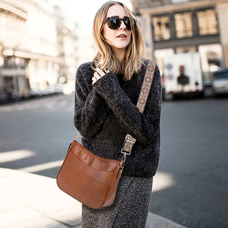 Isabella | Elegant Black Vegan Leather Shoulder Bag with Adjustable Strap - Lumina
