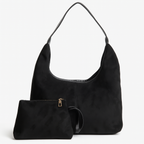 Isabella | Elegant Black Vegan Suede Tote Bag - Lumina
