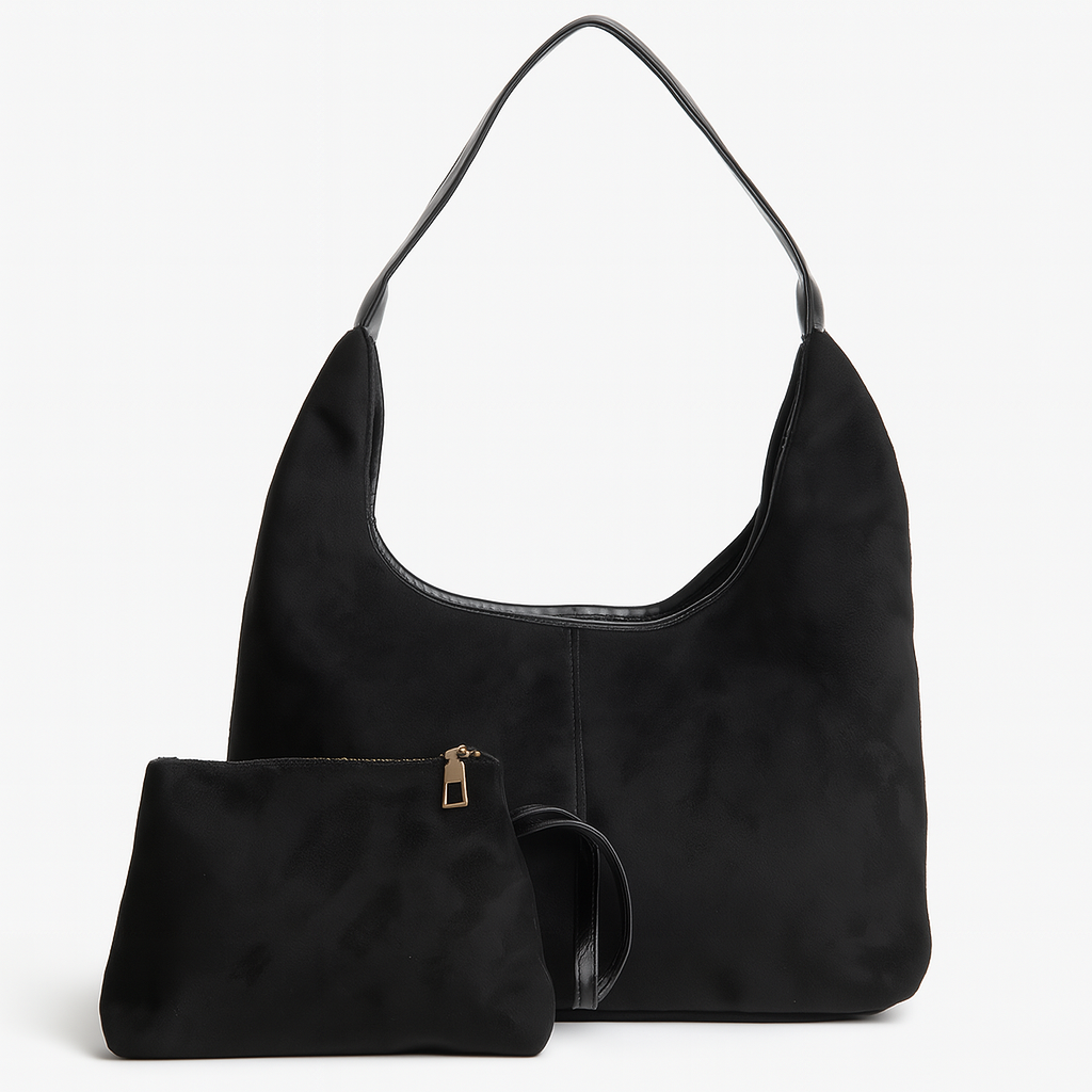 Isabella | Elegant Black Vegan Suede Tote Bag - Lumina