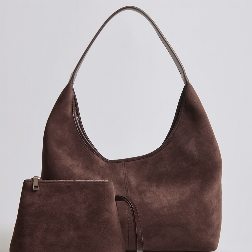 Isabella | Elegant Black Vegan Suede Tote Bag - Lumina