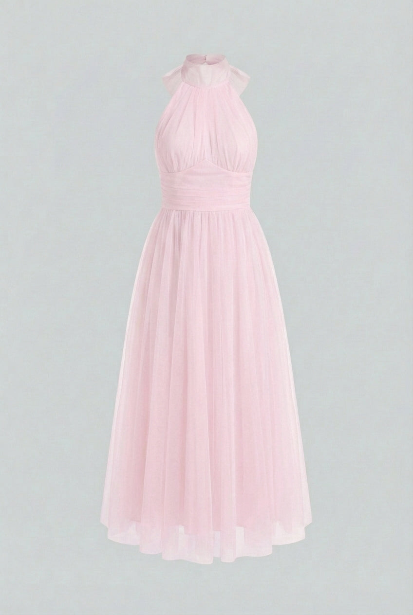Isabella | Elegant Blush Midi Dress with Flattering Silhouette - Lumina
