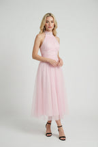 Isabella | Elegant Blush Midi Dress with Flattering Silhouette - Lumina