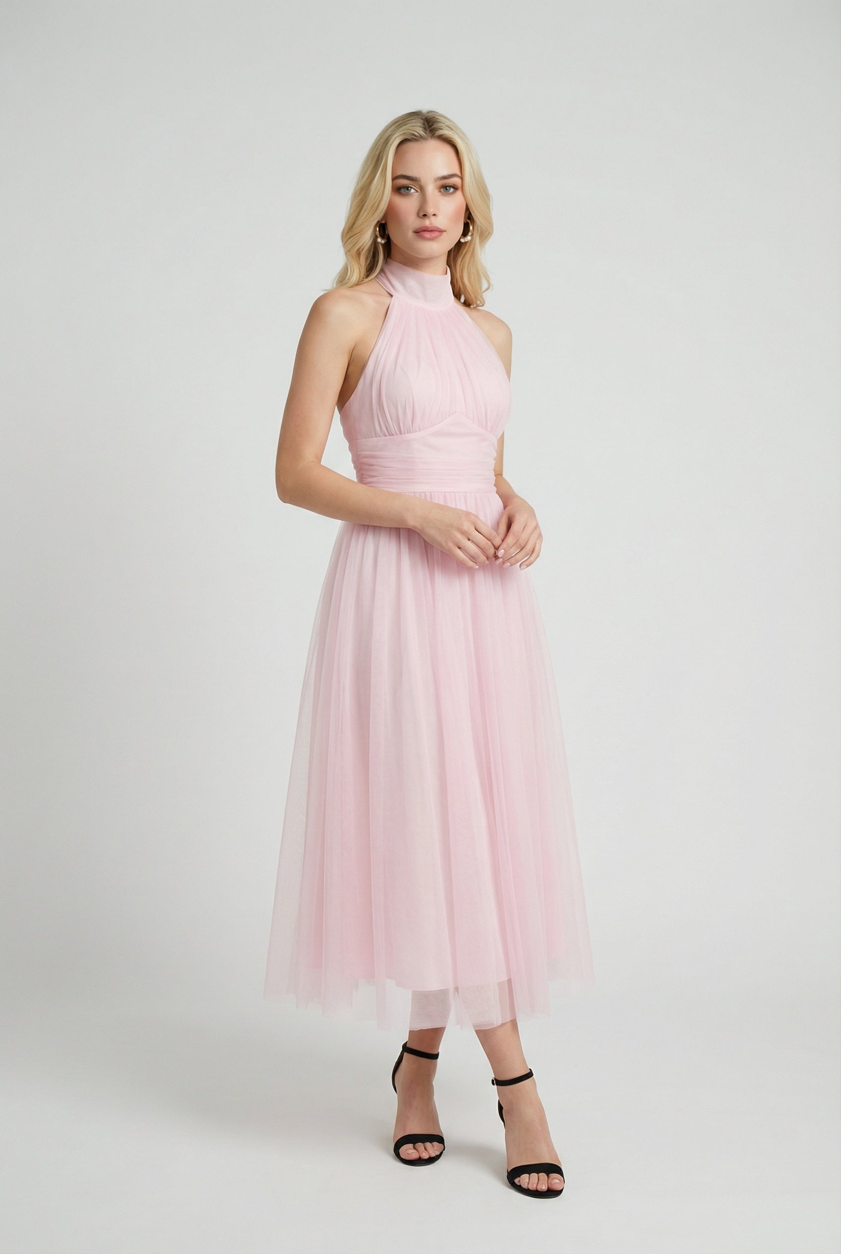 Isabella | Elegant Blush Midi Dress with Flattering Silhouette - Lumina