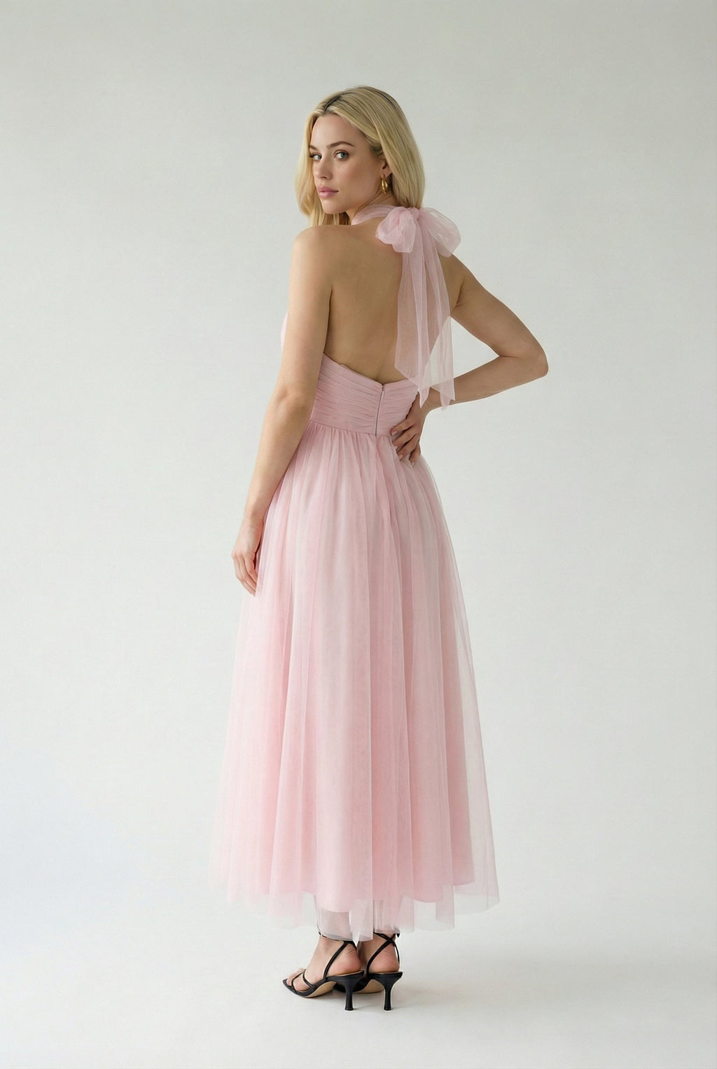 Isabella | Elegant Blush Midi Dress with Flattering Silhouette - Lumina