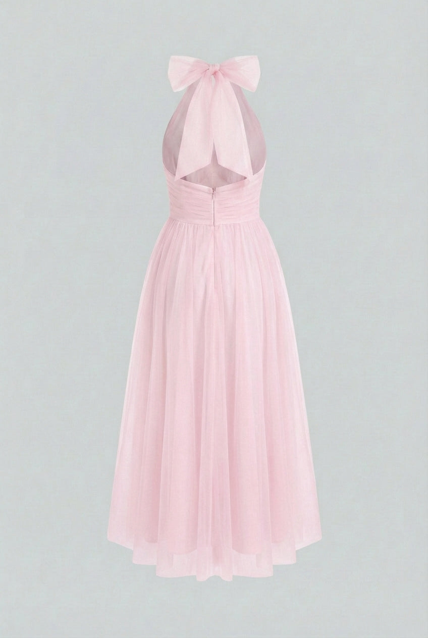 Isabella | Elegant Blush Midi Dress with Flattering Silhouette - Lumina