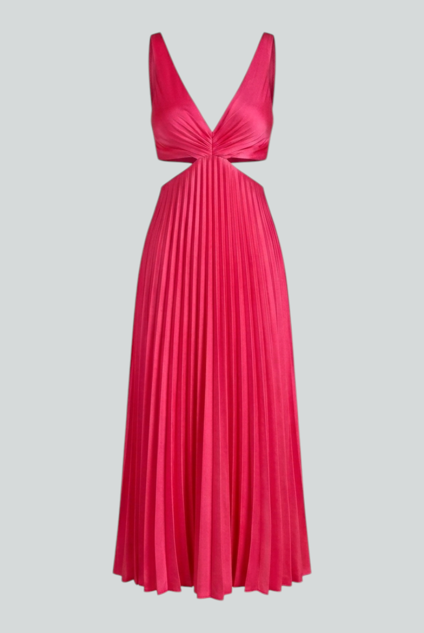 Isabella | Elegant Blush Pink Pleated Dress with Flowing Silhouette - Lumina