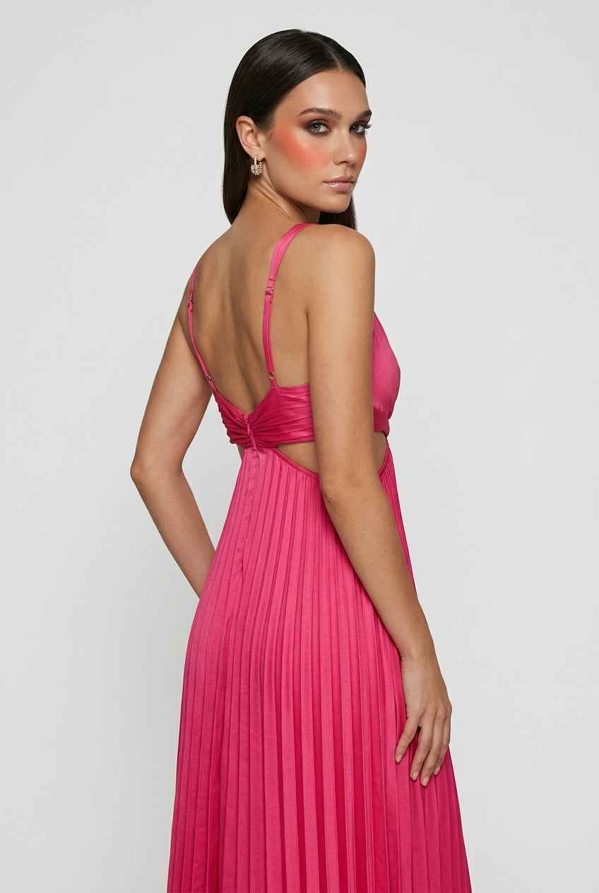 Isabella | Elegant Blush Pink Pleated Dress with Flowing Silhouette - Lumina