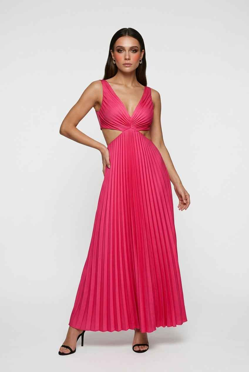 Isabella | Elegant Blush Pink Pleated Dress with Flowing Silhouette - Lumina