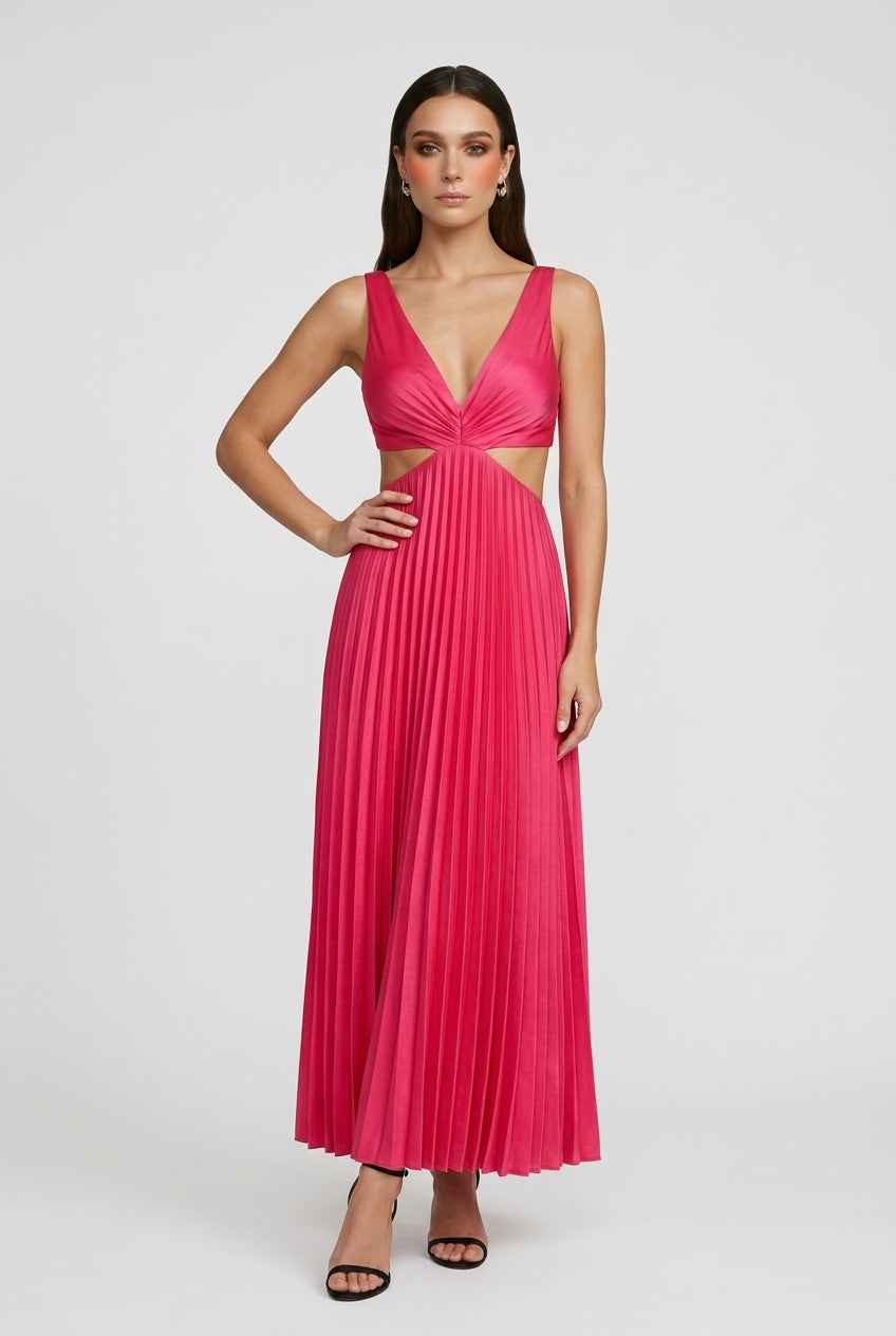 Isabella | Elegant Blush Pink Pleated Dress with Flowing Silhouette - Lumina
