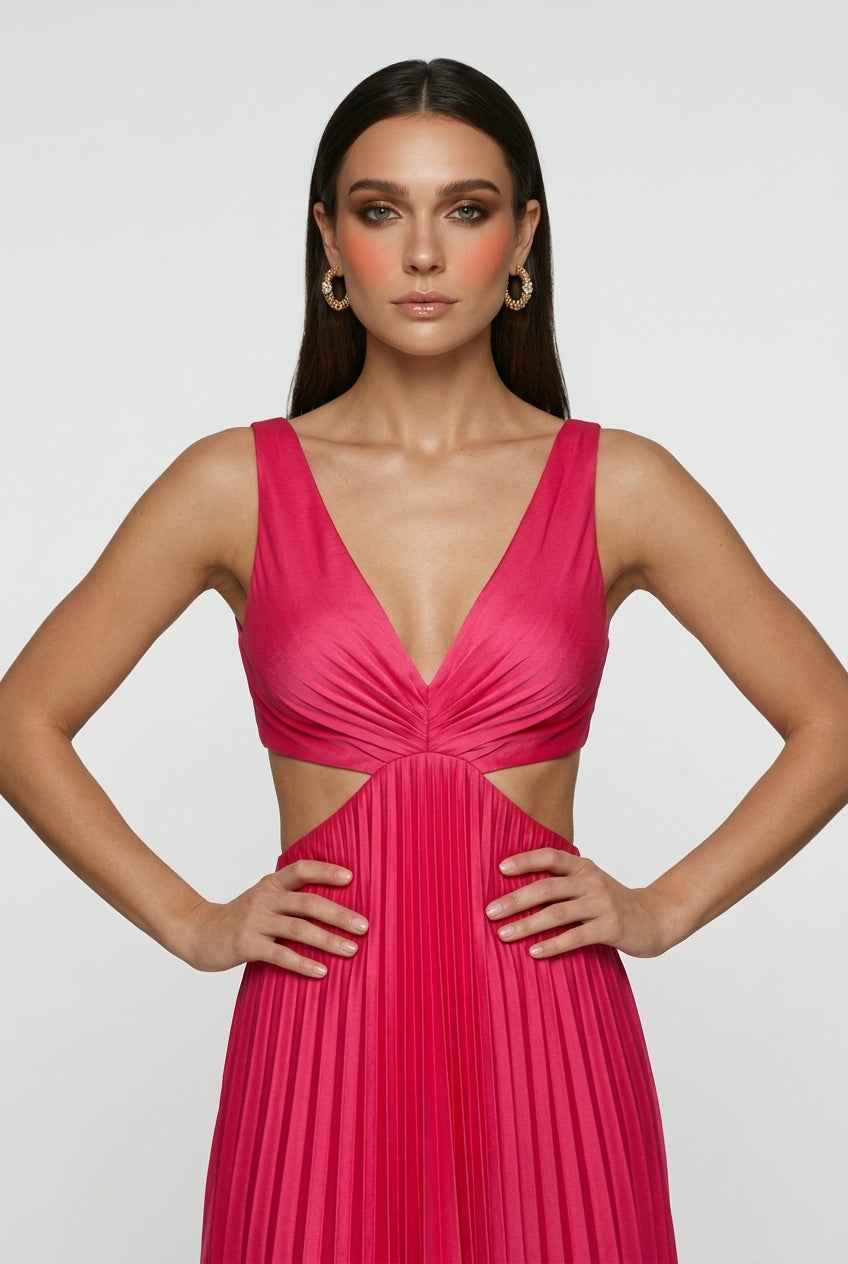 Isabella | Elegant Blush Pink Pleated Dress with Flowing Silhouette - Lumina
