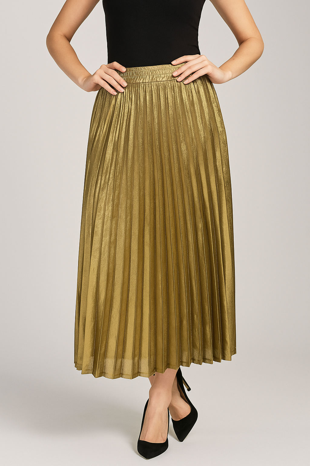 Isabella | Elegant Gold Pleated Maxi Skirt with High Waist - Lumina