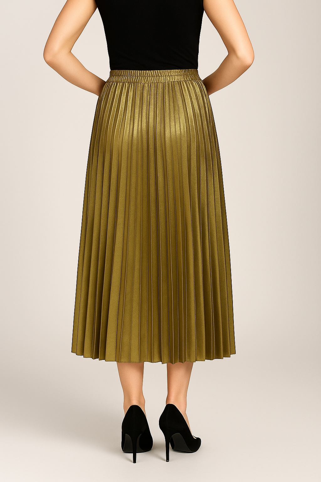 Isabella | Elegant Gold Pleated Maxi Skirt with High Waist - Lumina
