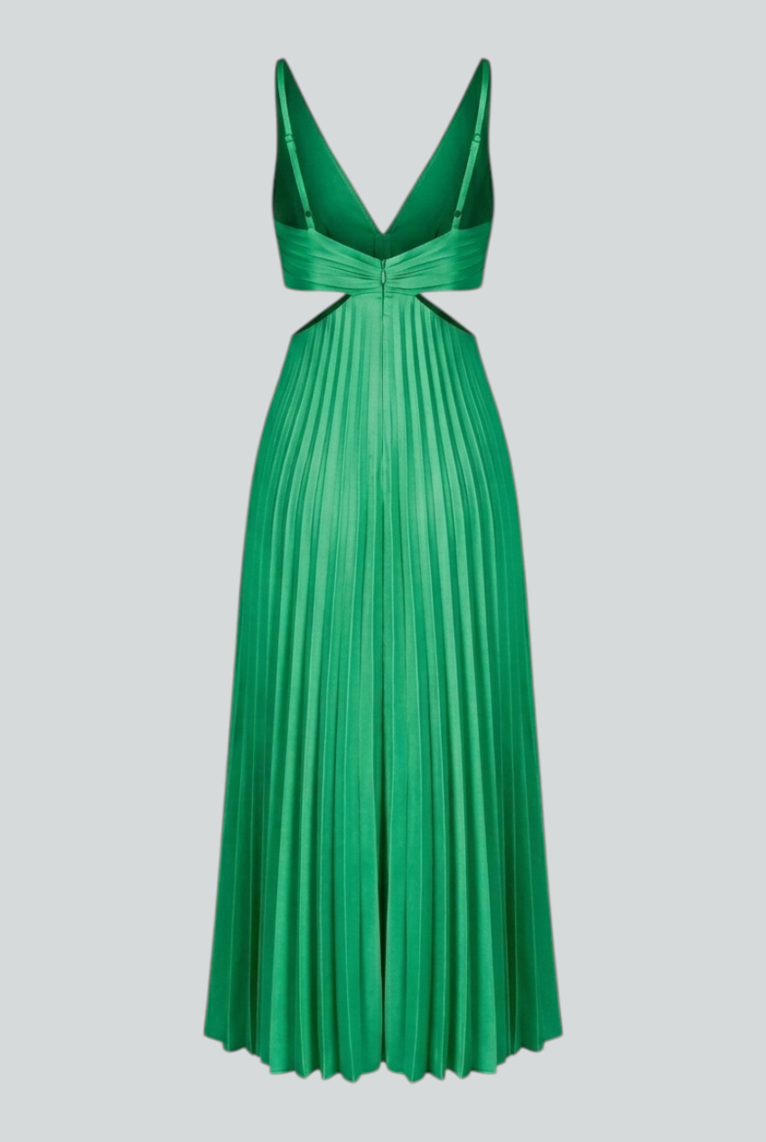 Isabella | Elegant Green Pleated Maxi Dress with Flowing Design - Lumina