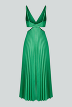 Isabella | Elegant Green Pleated Maxi Dress with Flowing Design - Lumina