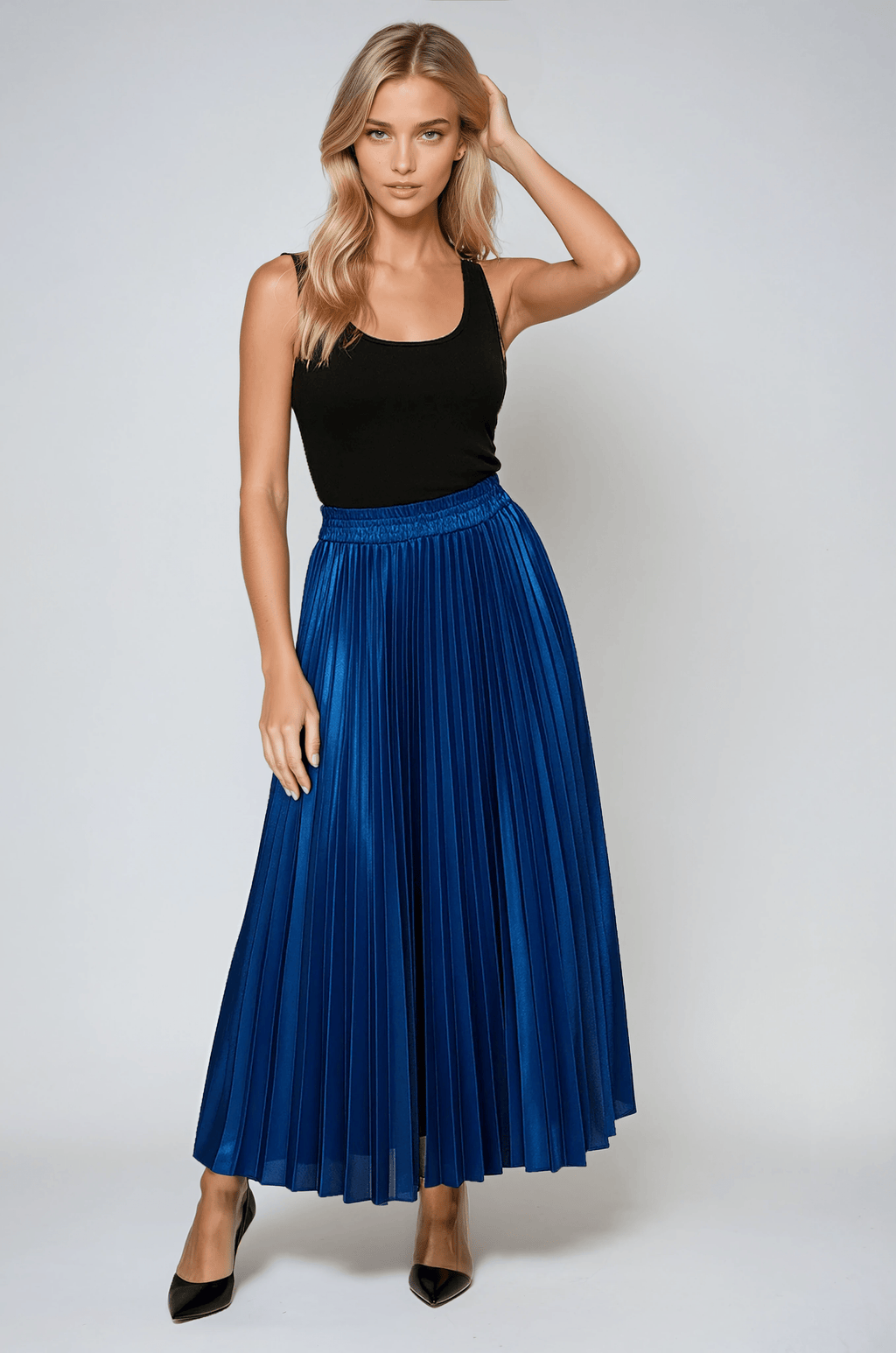 Isabella | Elegant High Waist Pleated Maxi Skirt in Gold - Lumina